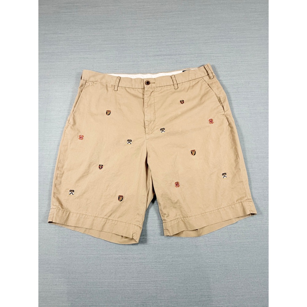 Polo Ralph Lauren Mens 36 Tan Khaki Embroidered Crest Shield Chino Shorts Preppy